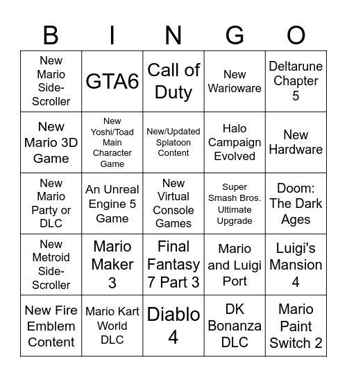 Nintendo Direct June 2026 Bingo Card