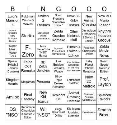 Nintendo Direct 6-9-2026 Bingo (7x7 Version) Bingo Card