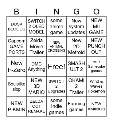 NINTENDO DIRECT 6/9/26 Bingo Card