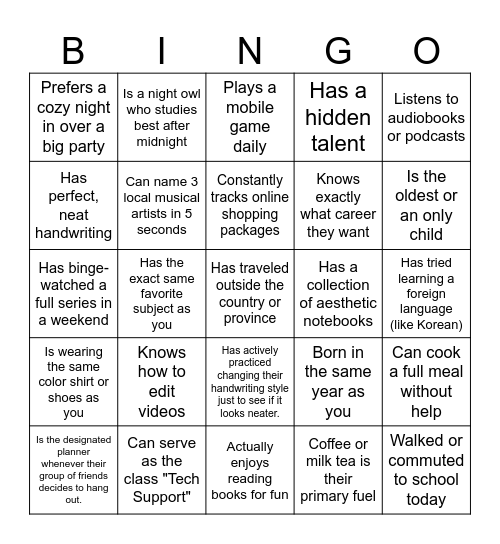 Human Bingo: Orientation Edition Bingo Card