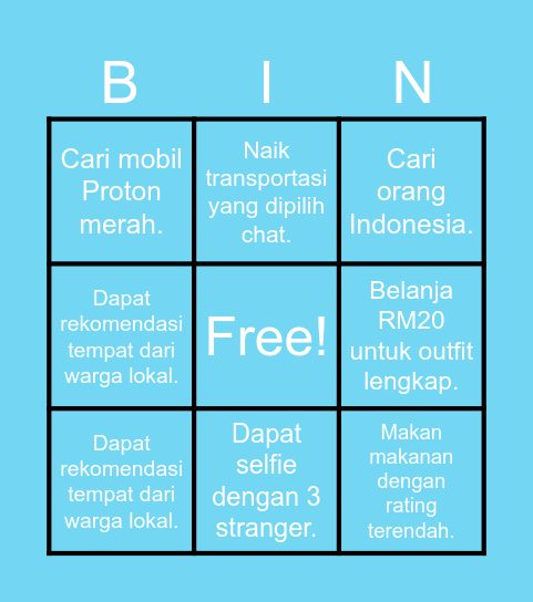 Malaysia Bingo Card