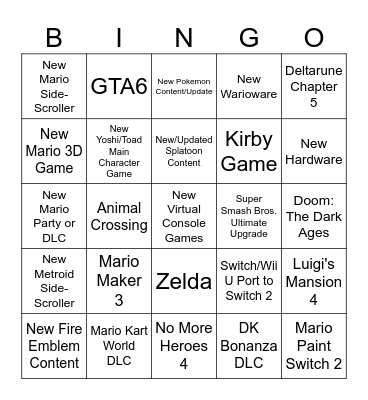 Nintendo Direct June 2026 Bingo Card