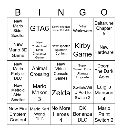 Nintendo Direct June 2026 Bingo Card