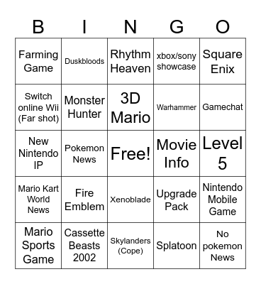 Henry Nintendo Direct 9/6/26 Bingo Card