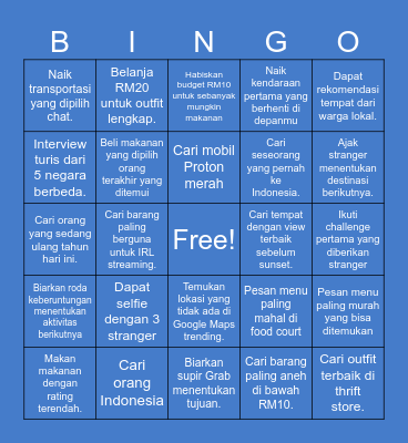 Malaysia Bingo Card