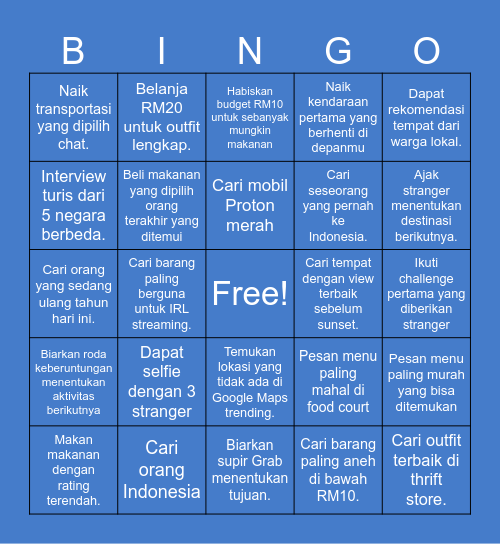 Malaysia Bingo Card