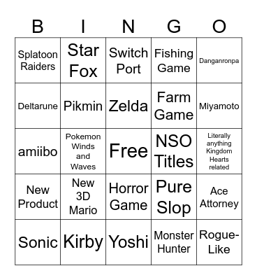 Nintendo Direct Bingo Card