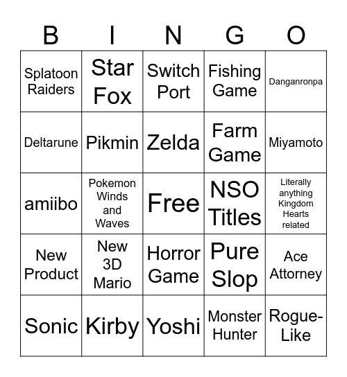 Nintendo Direct Bingo Card