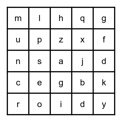 Letters Bingo Card