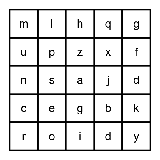 Letters Bingo Card