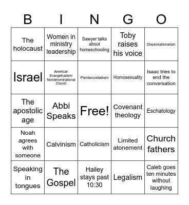 Random Theology Conversation Bingo Card