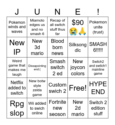 June Nintendo Direct Bingo Card
