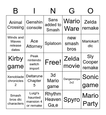 Nintendo Direct 6/9 Bingo Card