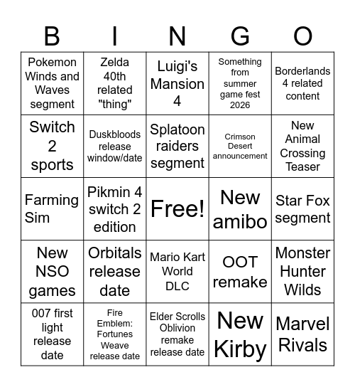 Untitled Bingo Card