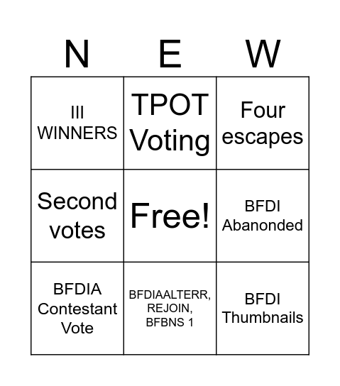 2 new BFDI Videos Bingo Card