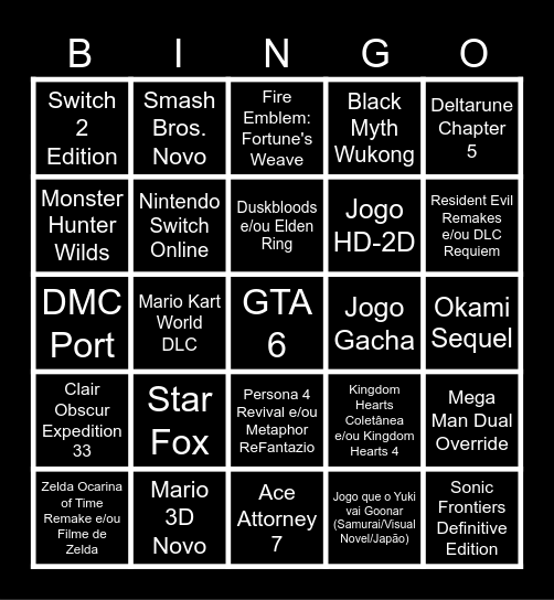 Bingo Barzinho Nintendo Direct 09.06.2026 Bingo Card
