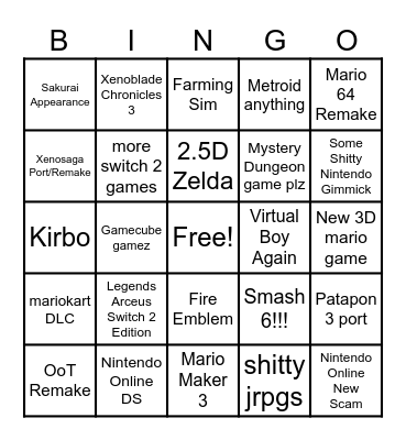 Nintendo Direct Bingo Card
