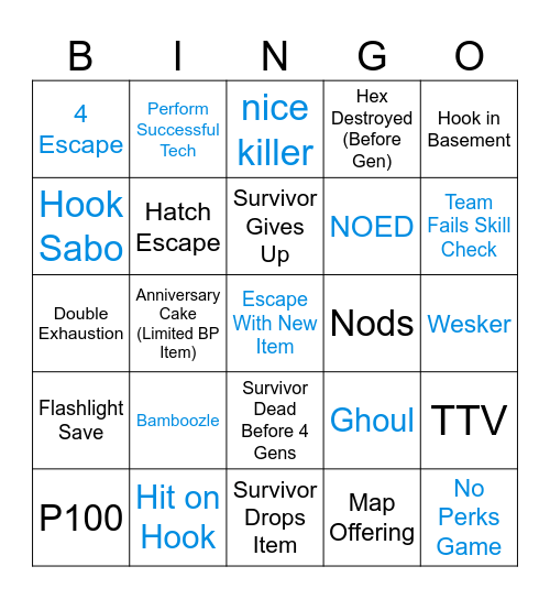 Dead by Daylight (1) Bingo Card
