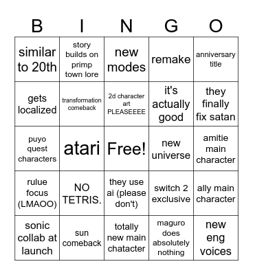new puyo puyo game predictions Bingo Card