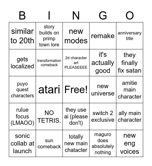 new puyo puyo game predictions Bingo Card