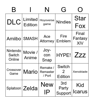 Nintendo Direct 6.9.2026 Bingo Card