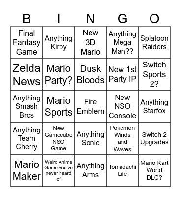Nintendo Switch Direct Bingo Card