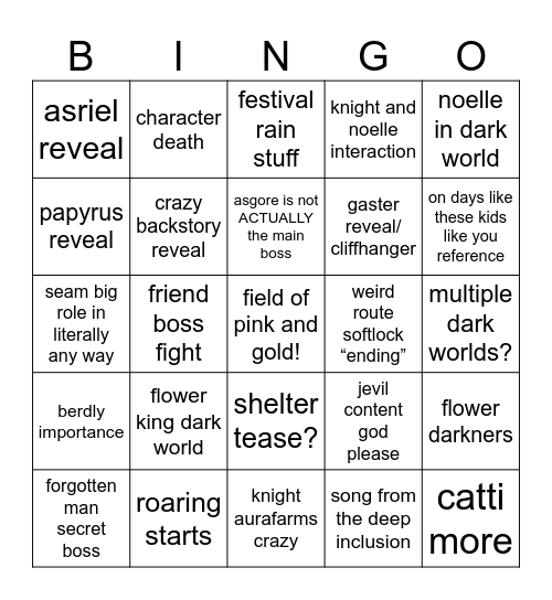 deltarune chapter 5 Bingo Card