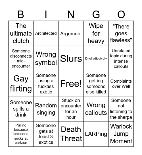 Raid Bingo Card