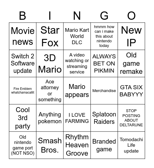 direct Bingo Card