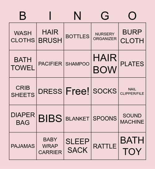 BABY GIFT BINGO Card