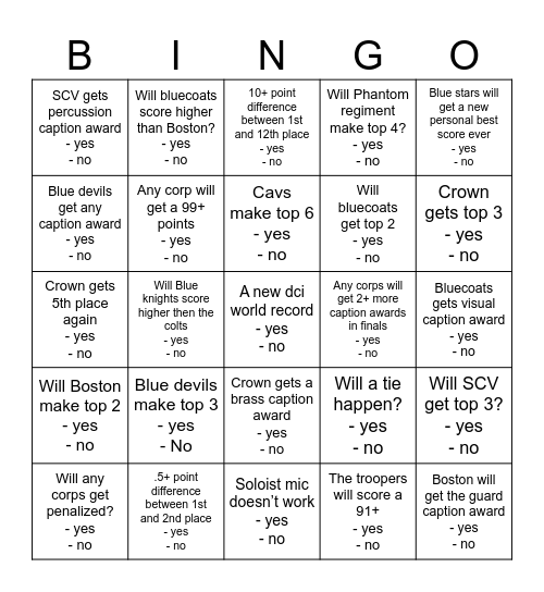 Dci Bingo Card