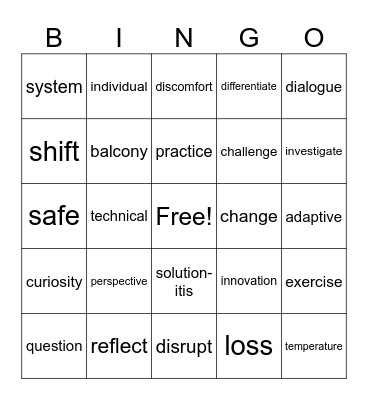Adaptive Leadership Bingo Card