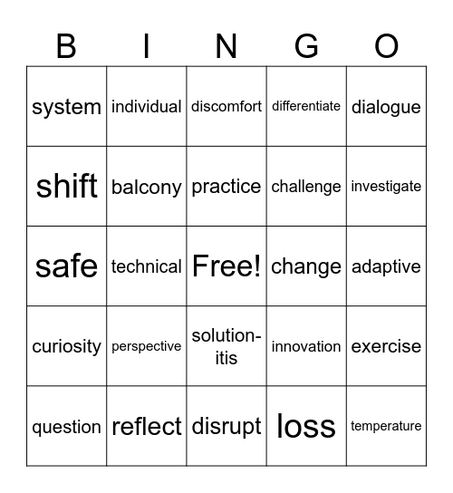 Adaptive Leadership Bingo Card