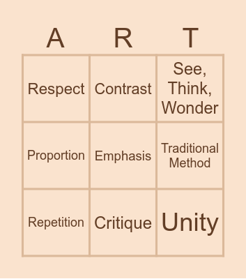 Art Critique Vocabulary Bingo Card