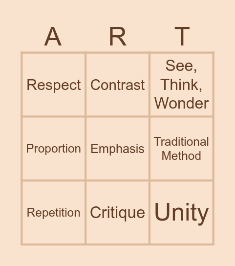 Art Critique Vocabulary Bingo Card