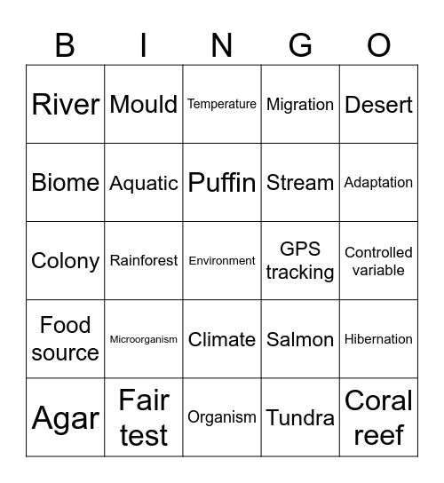Year 6 - Extreme organisms Bingo Card