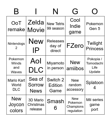 Nintendo Direct 6.9.2026 Bingo Card