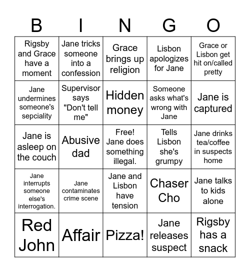 The Mentalist Bingo Card