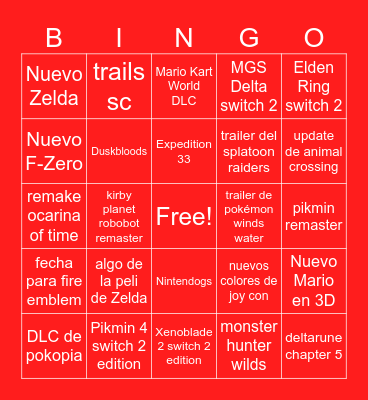 Nintendo Direct Bingo Card