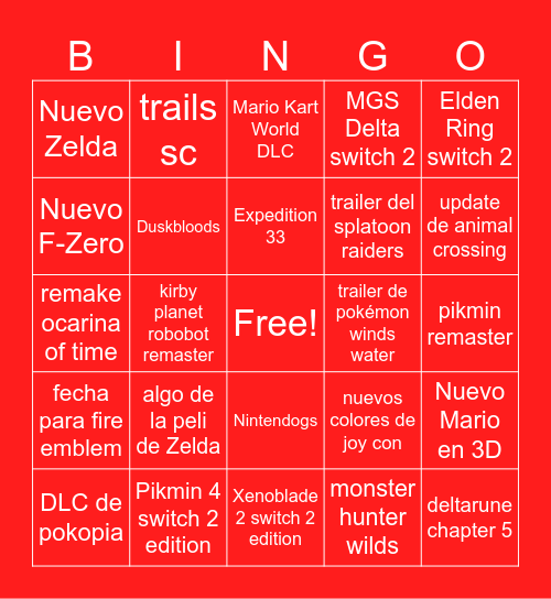 Nintendo Direct Bingo Card