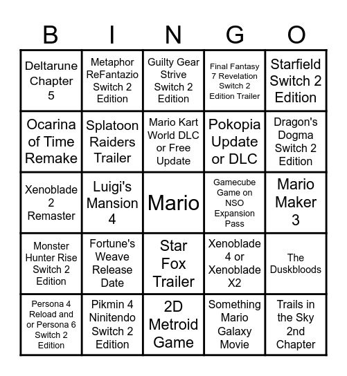 Nintendo Direct 6.9.2026 Bingo Card