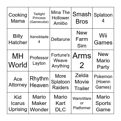 Nintendo Direct Bingo Card
