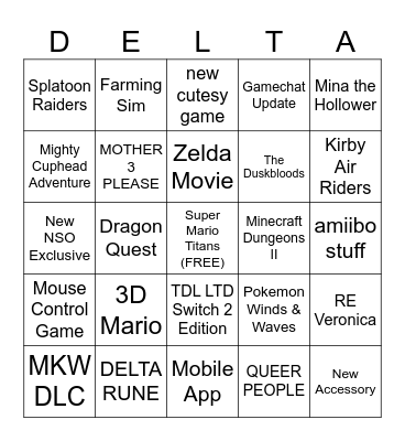 Nintendo Direct Bingo Card