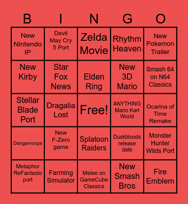 Nintendo Direct Bingo Card