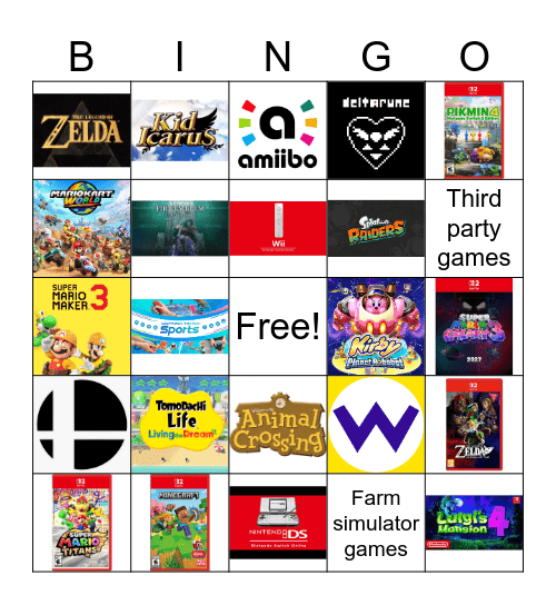 Nintendo bingo Card