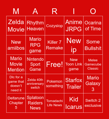 Nintendo Direct 6/9 Bingo Card