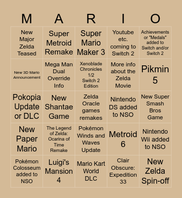Nintendo Direct June 2026 Bingo Card