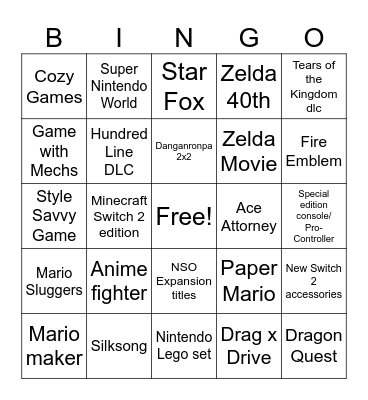 Nintendo Direct 6/9 Bingo Card