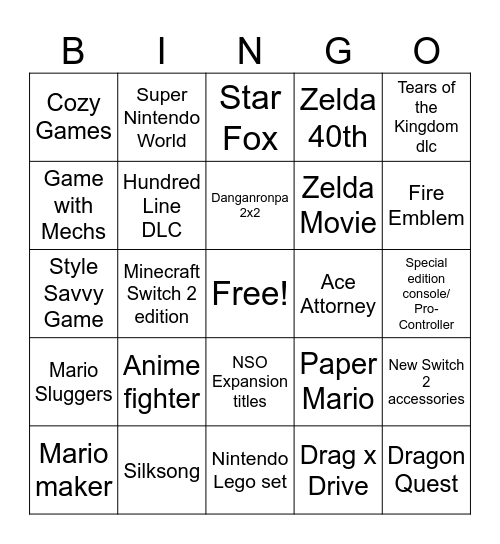 Nintendo Direct 6/9 Bingo Card