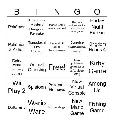 Nintendingo Bingo Card